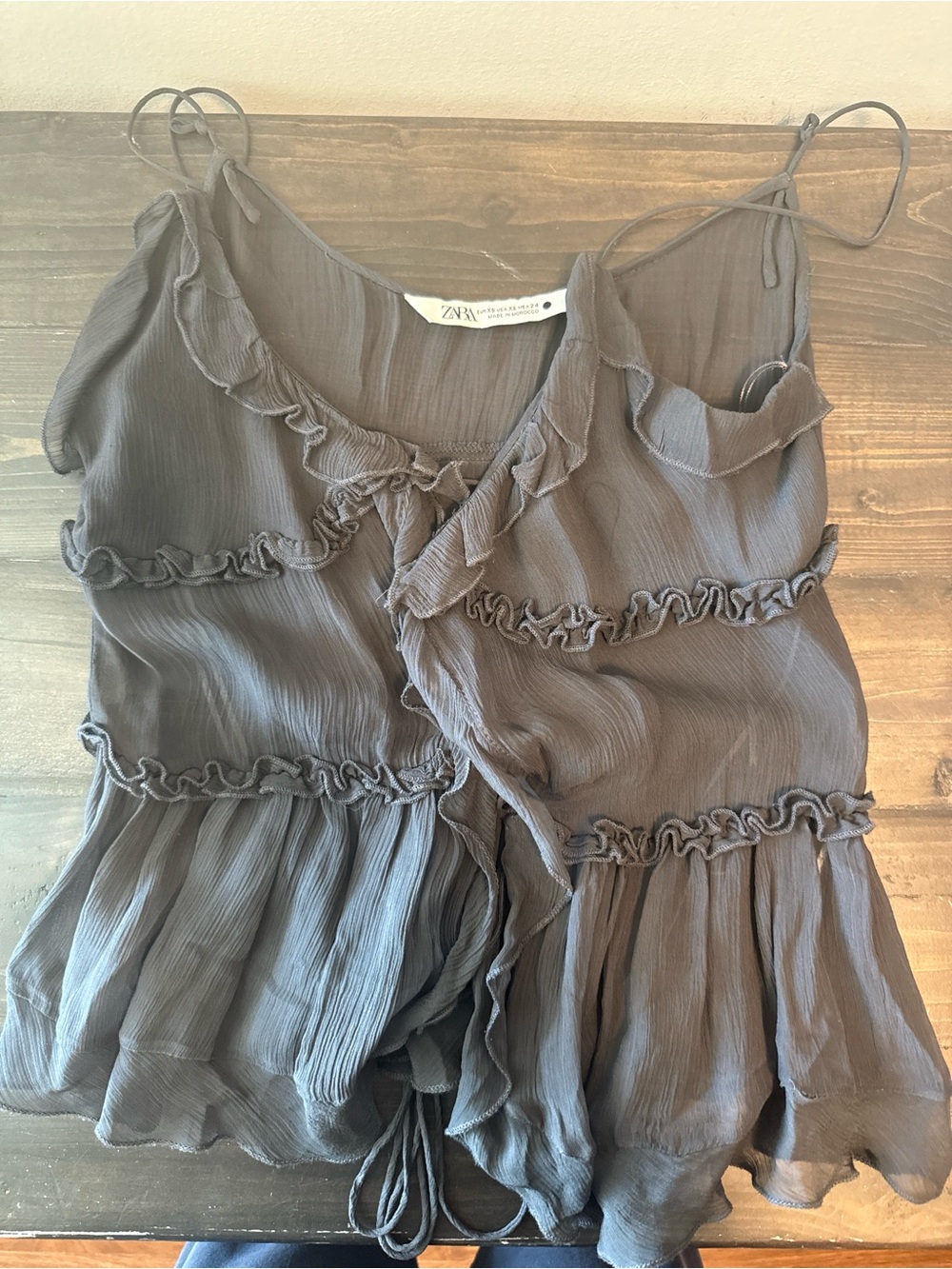 NWOT Zara Black Ruffle Tie-Detail Camisole